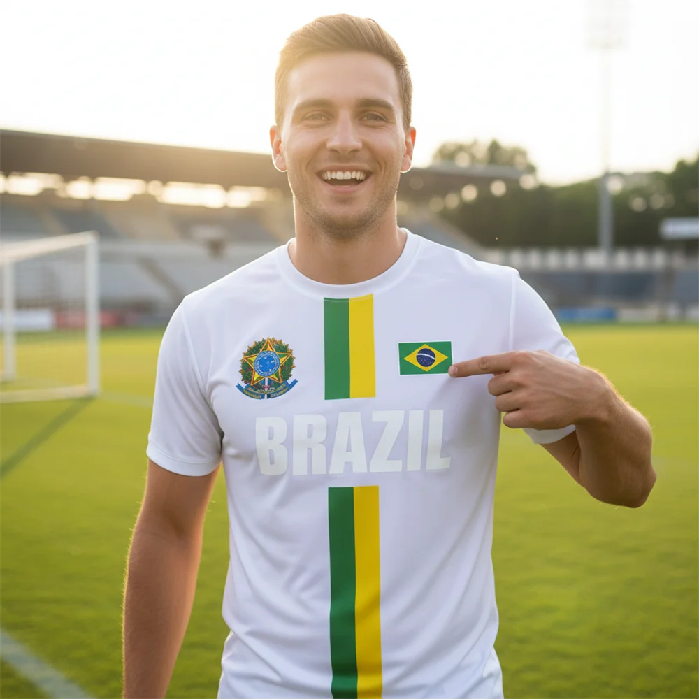 Brazil Flag Stripe Football Training Jersey – Quick-Dry Sports T-Shirt for Men