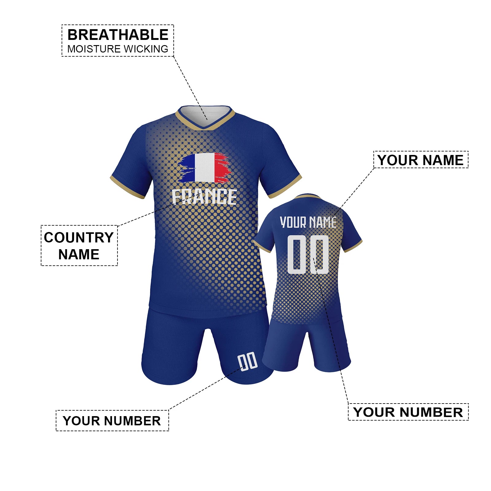 Custom France Youth Soccer Kit