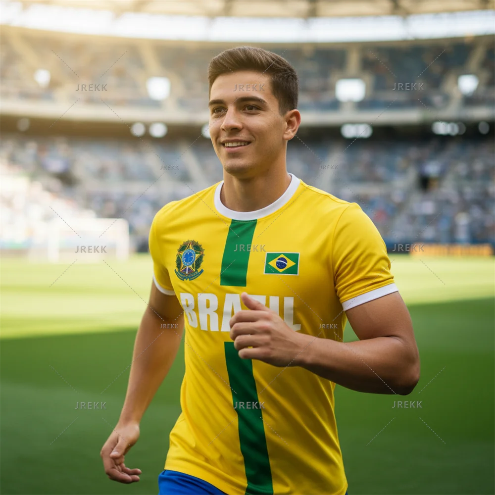Brazil Flag Stripe Football Training Jersey – Quick-Dry Sports T-Shirt for Men